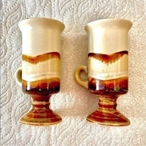 Vintage retro 1970s handcrafted stoneware coffee mugs drinkware. Made in Japan